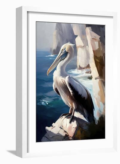 Pelican on the cliff-Vivienne Dupont-Framed Art Print