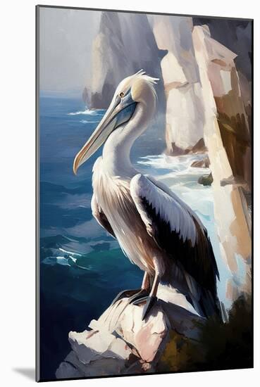 Pelican on the cliff-Vivienne Dupont-Mounted Art Print