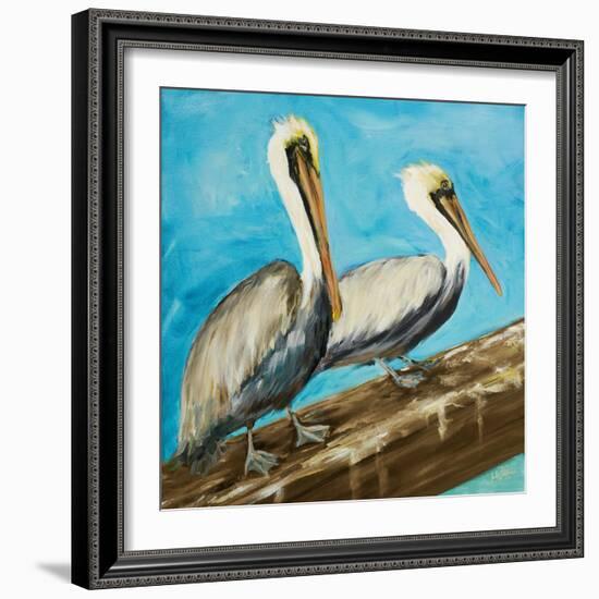 Pelicans on Post II-Julie DeRice-Framed Premium Giclee Print