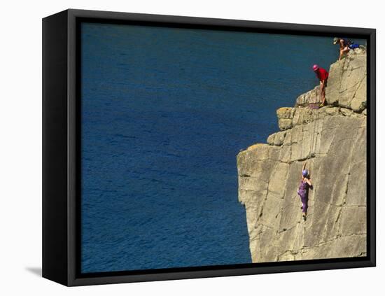 Pembrokeshire, Rockclimbing at St Nons, Pembrokeshire National Park, Wales-Paul Harris-Framed Premier Image Canvas