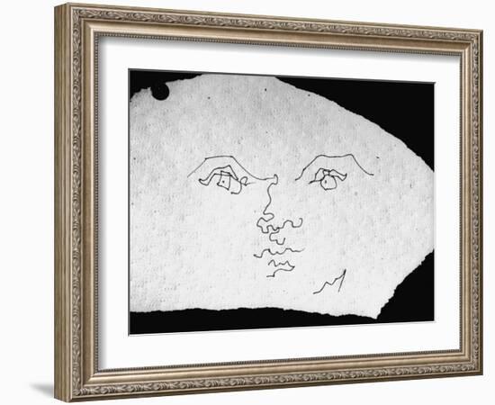 Pen and Ink Drawing of Face, Doodled on Napkin in Restuarant, by Jean Cocteau-null-Framed Photographic Print