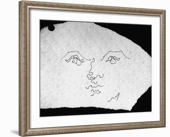Pen and Ink Drawing of Face, Doodled on Napkin in Restuarant, by Jean Cocteau-null-Framed Photographic Print