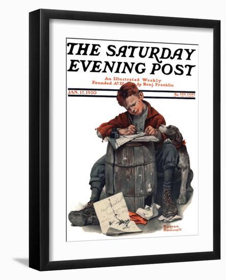 "Pen Pals" Saturday Evening Post Cover, January 17,1920-Norman Rockwell-Framed Giclee Print