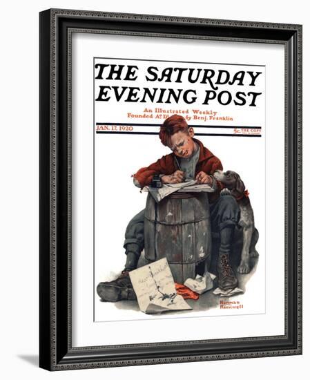 "Pen Pals" Saturday Evening Post Cover, January 17,1920-Norman Rockwell-Framed Giclee Print