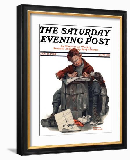 "Pen Pals" Saturday Evening Post Cover, January 17,1920-Norman Rockwell-Framed Giclee Print