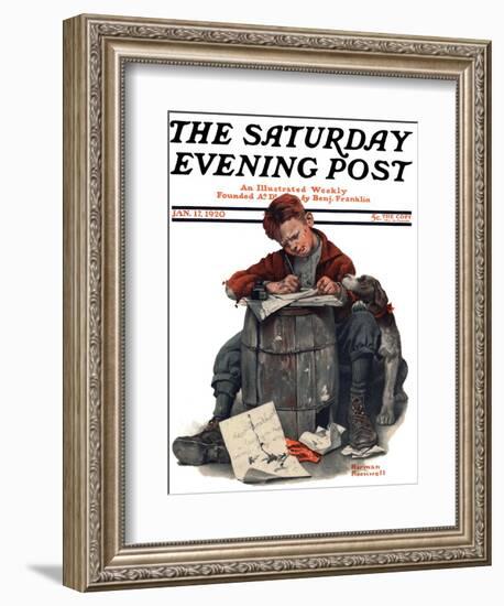 "Pen Pals" Saturday Evening Post Cover, January 17,1920-Norman Rockwell-Framed Giclee Print