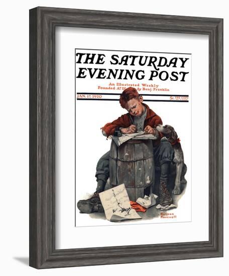 "Pen Pals" Saturday Evening Post Cover, January 17,1920-Norman Rockwell-Framed Giclee Print