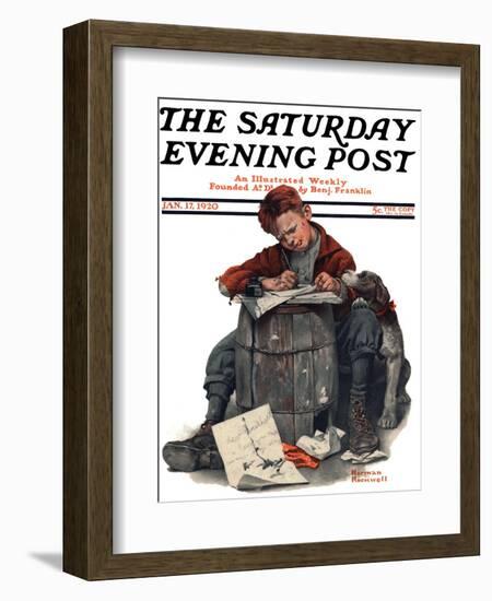 "Pen Pals" Saturday Evening Post Cover, January 17,1920-Norman Rockwell-Framed Giclee Print