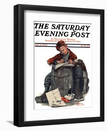 "Pen Pals" Saturday Evening Post Cover, January 17,1920-Norman Rockwell-Framed Giclee Print