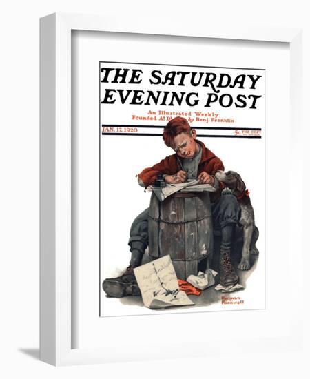 "Pen Pals" Saturday Evening Post Cover, January 17,1920-Norman Rockwell-Framed Giclee Print