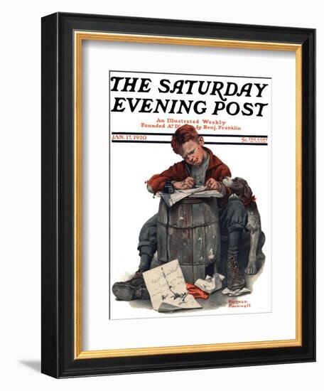 "Pen Pals" Saturday Evening Post Cover, January 17,1920-Norman Rockwell-Framed Giclee Print