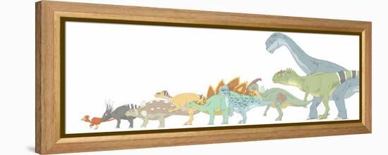 Pencil Drawing Illustrating Various Dinosaurs and their Comparative Sizes-Stocktrek Images-Framed Stretched Canvas