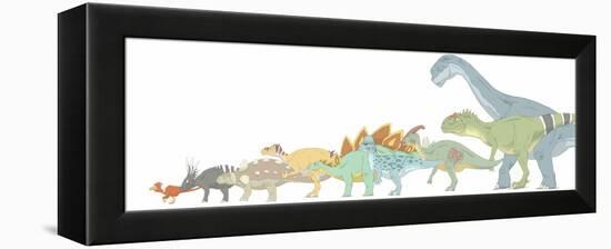 Pencil Drawing Illustrating Various Dinosaurs and their Comparative Sizes-Stocktrek Images-Framed Stretched Canvas