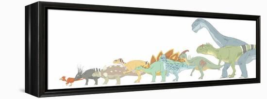 Pencil Drawing Illustrating Various Dinosaurs and their Comparative Sizes-Stocktrek Images-Framed Stretched Canvas