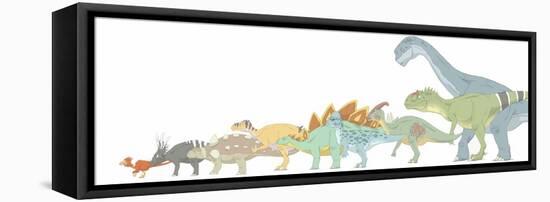 Pencil Drawing Illustrating Various Dinosaurs and their Comparative Sizes-Stocktrek Images-Framed Stretched Canvas