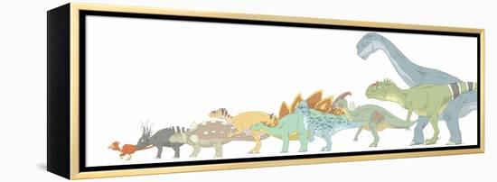 Pencil Drawing Illustrating Various Dinosaurs and their Comparative Sizes-Stocktrek Images-Framed Stretched Canvas