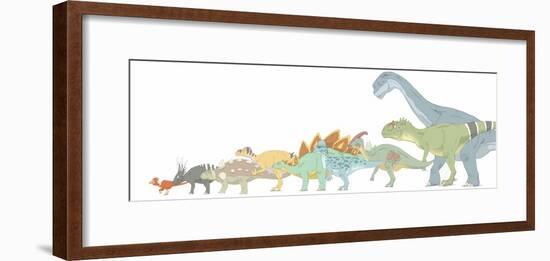 Pencil Drawing Illustrating Various Dinosaurs and their Comparative Sizes-Stocktrek Images-Framed Art Print