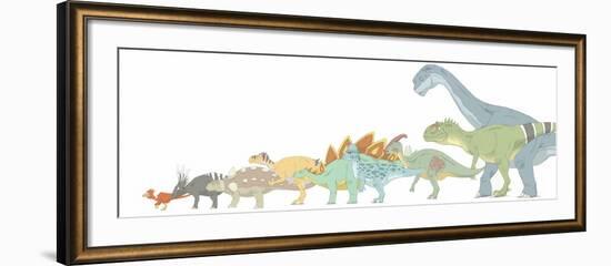 Pencil Drawing Illustrating Various Dinosaurs and their Comparative Sizes-Stocktrek Images-Framed Art Print