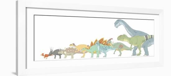 Pencil Drawing Illustrating Various Dinosaurs and their Comparative Sizes-Stocktrek Images-Framed Art Print