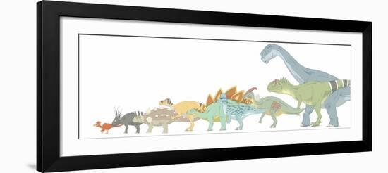 Pencil Drawing Illustrating Various Dinosaurs and their Comparative Sizes-Stocktrek Images-Framed Art Print