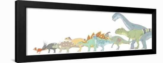 Pencil Drawing Illustrating Various Dinosaurs and their Comparative Sizes-Stocktrek Images-Framed Art Print