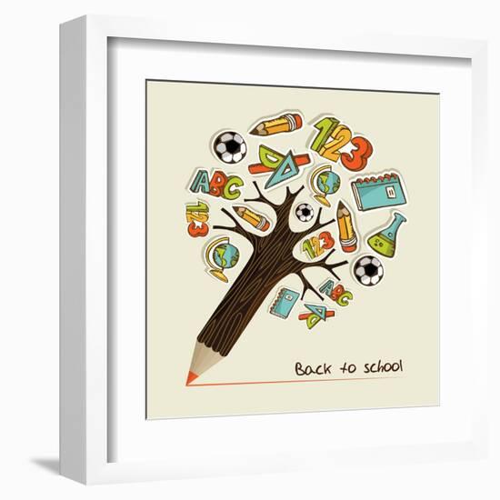 Pencil Tree Shaped Made with School Icons Set Illustration. Vector Illustration Layered for Easy Ma-Cienpies Design-Framed Art Print