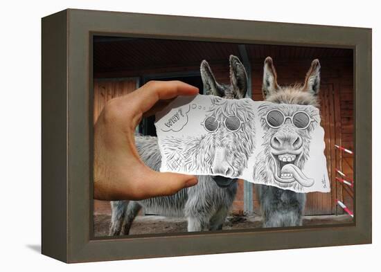 Pencil Vs Camera 12 - Funny Donkey-Ben Heine-Framed Premier Image Canvas