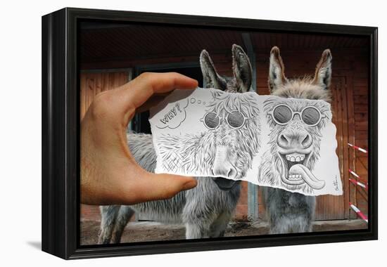 Pencil Vs Camera 12 - Funny Donkey-Ben Heine-Framed Premier Image Canvas