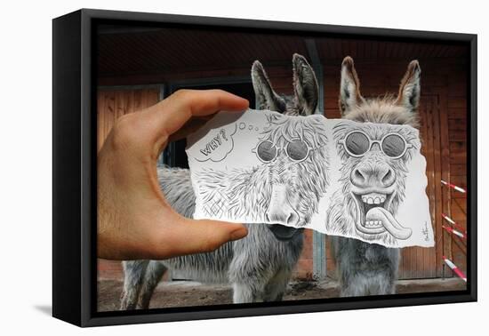 Pencil Vs Camera 12 - Funny Donkey-Ben Heine-Framed Premier Image Canvas