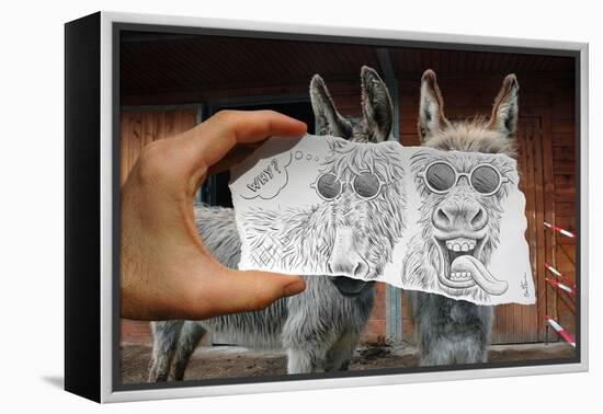 Pencil Vs Camera 12 - Funny Donkey-Ben Heine-Framed Premier Image Canvas