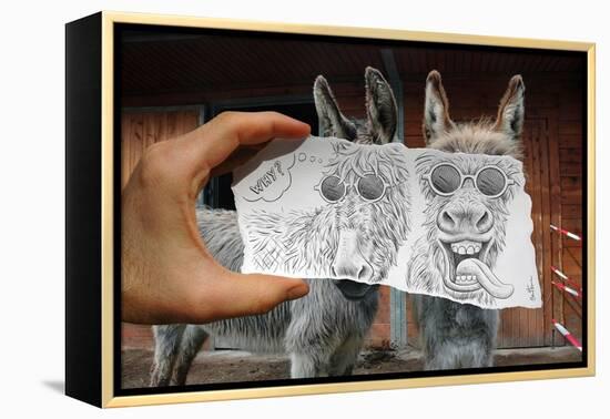 Pencil Vs Camera 12 - Funny Donkey-Ben Heine-Framed Premier Image Canvas