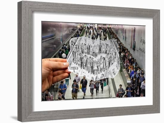 Pencil Vs Camera - Hong Kong Metro Station-Ben Heine-Framed Giclee Print