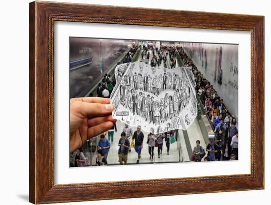 Pencil Vs Camera - Hong Kong Metro Station-Ben Heine-Framed Giclee Print