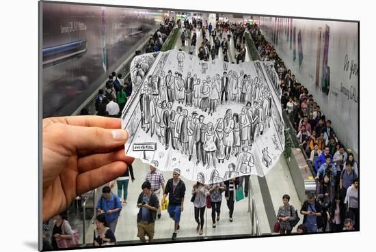 Pencil Vs Camera - Hong Kong Metro Station-Ben Heine-Mounted Giclee Print