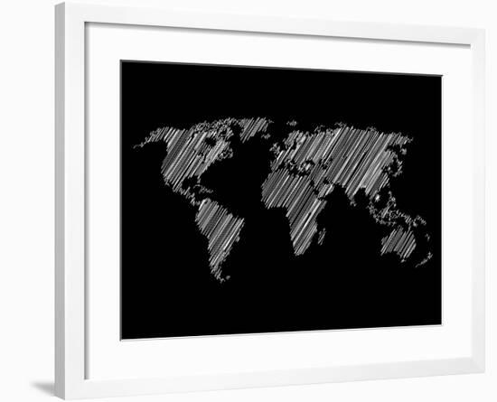 Pencile Scribble World Map 2-NaxArt-Framed Art Print