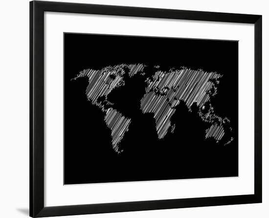 Pencile Scribble World Map 2-NaxArt-Framed Art Print