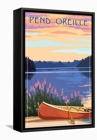 Pend Oreille, Idaho - Canoe and Lake-Lantern Press-Framed Stretched Canvas