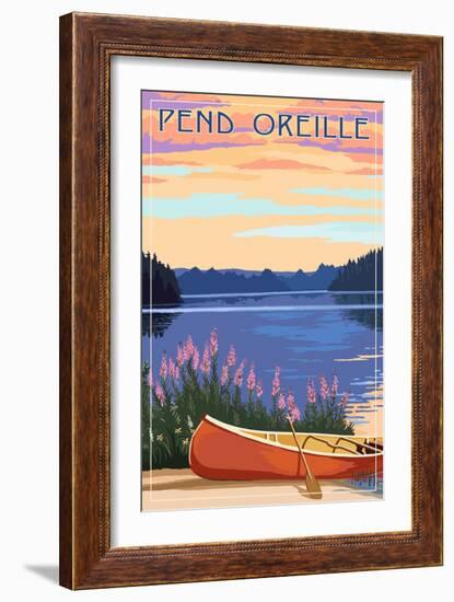 Pend Oreille, Idaho - Canoe and Lake-Lantern Press-Framed Art Print