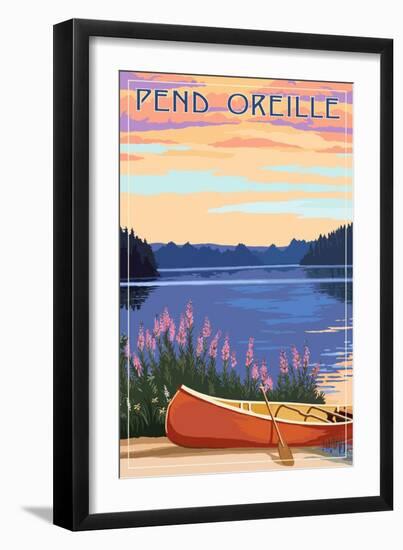 Pend Oreille, Idaho - Canoe and Lake-Lantern Press-Framed Art Print