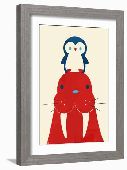 Penguin and Walrus-Jay Fleck-Framed Art Print