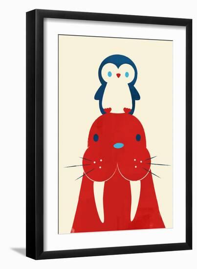 Penguin and Walrus-Jay Fleck-Framed Art Print