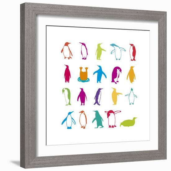 Penguin Fun-Clara Wells-Framed Giclee Print