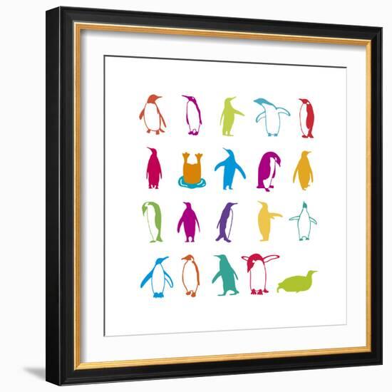 Penguin Fun-Clara Wells-Framed Giclee Print