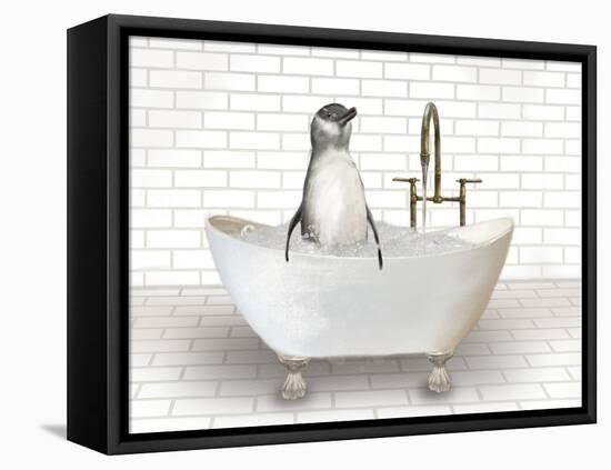 Penguin In Bathtub-Matthew Piotrowicz-Framed Stretched Canvas