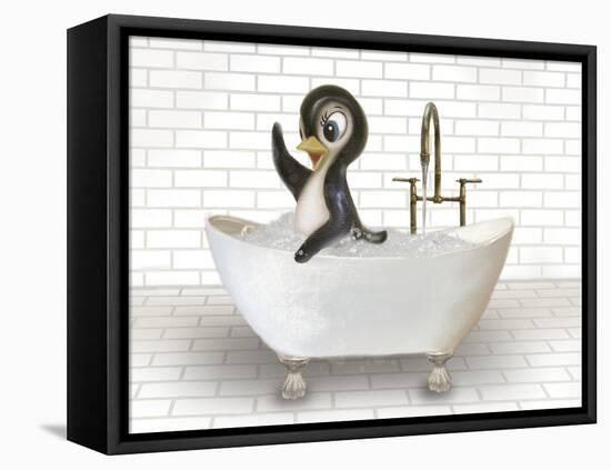 Penguin In Bathtub-Matthew Piotrowicz-Framed Stretched Canvas