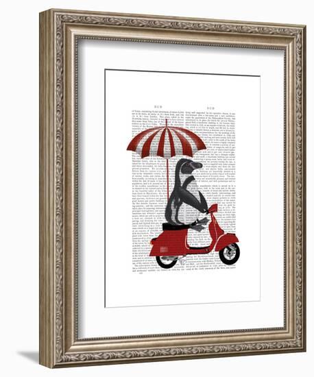 Penguin On Red Moped-Fab Funky-Framed Art Print