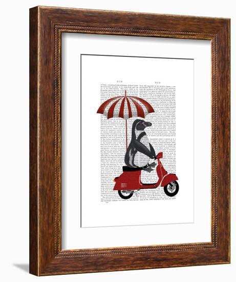 Penguin On Red Moped-Fab Funky-Framed Art Print