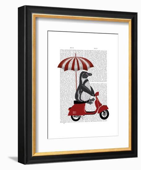 Penguin On Red Moped-Fab Funky-Framed Art Print