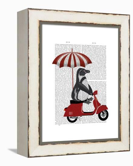 Penguin On Red Moped-Fab Funky-Framed Stretched Canvas