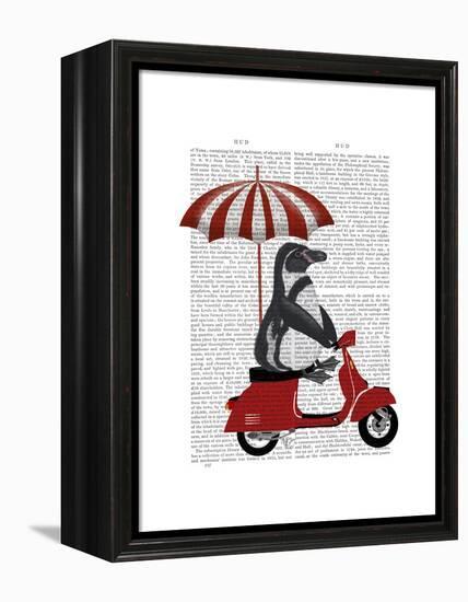 Penguin On Red Moped-Fab Funky-Framed Stretched Canvas